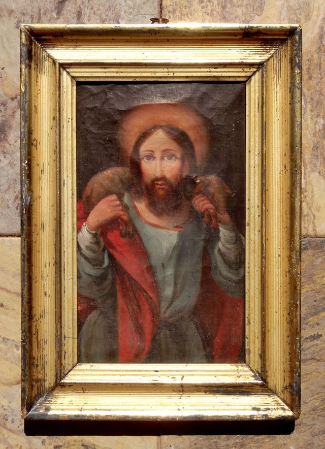 ÓLEO SOBRE LIENZO EL BUEN PASTOR MARCO ÉPOCA SXIX