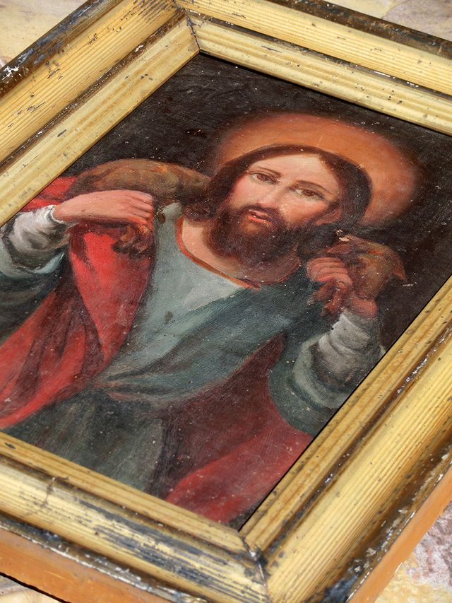 ÓLEO SOBRE LIENZO EL BUEN PASTOR MARCO ÉPOCA SXIX