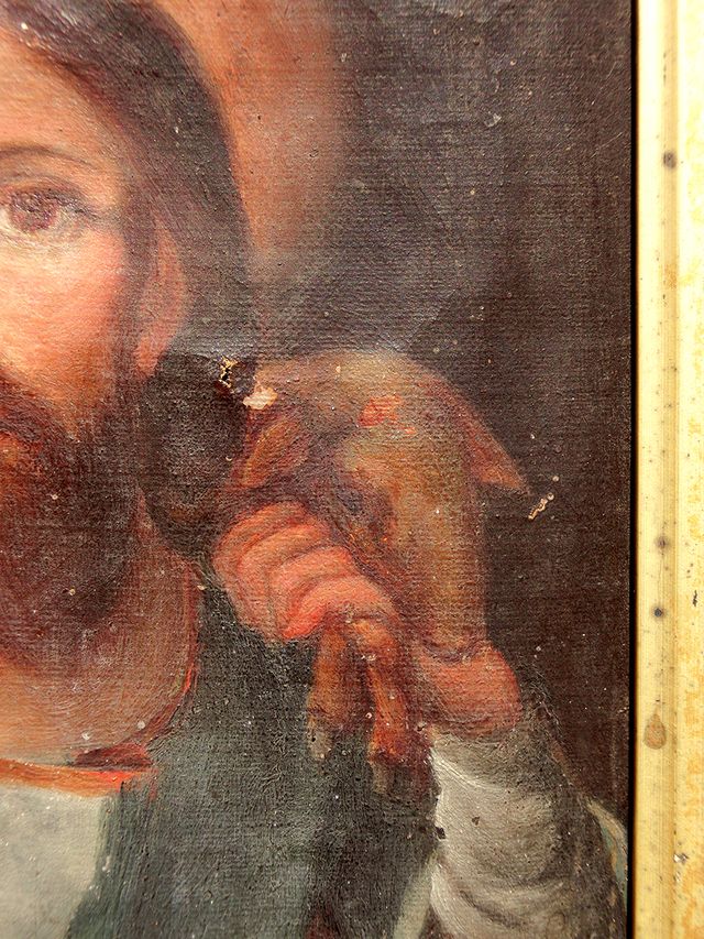 ÓLEO SOBRE LIENZO EL BUEN PASTOR MARCO ÉPOCA SXIX