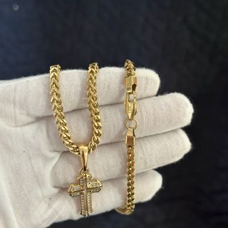 Cadena espiga y colgante oro laminado