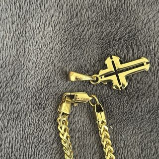 Cadena espiga y colgante oro laminado