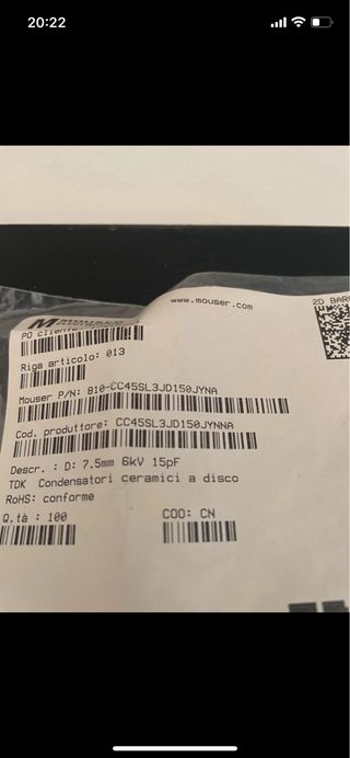 25 Condensatori Ceramici Blu 6KV15PF