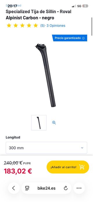 Tija Roval Alpinist 27.2mm x 300mm retroceso 20mm