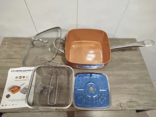Set de cocina marrón y plateado Freidora NUEVA