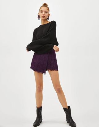 Falda morada Bershka flecos talla M