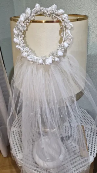 Velo de Novia y Comunión con Tocado y Doble Tul