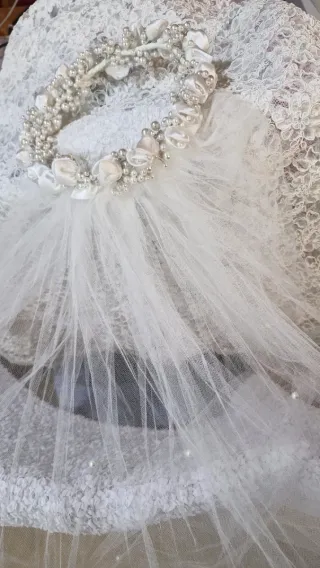 Velo de Novia y Comunión con Tocado y Doble Tul
