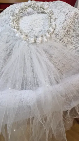 Velo de Novia y Comunión con Tocado y Doble Tul