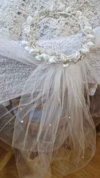 Velo de Novia y Comunión con Tocado y Doble Tul