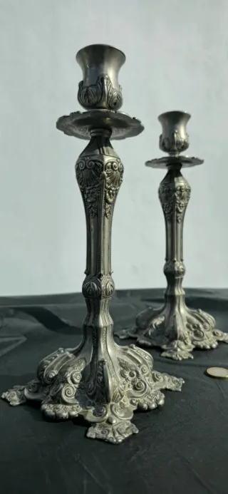 Pareja Candelabros Vintage Metal Plateado
