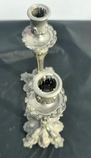 Pareja Candelabros Vintage Metal Plateado