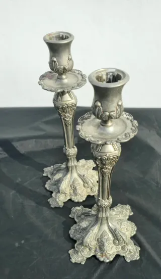 Pareja Candelabros Vintage Metal Plateado