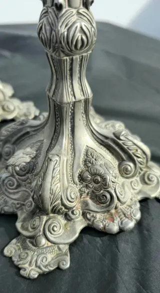 Pareja Candelabros Vintage Metal Plateado