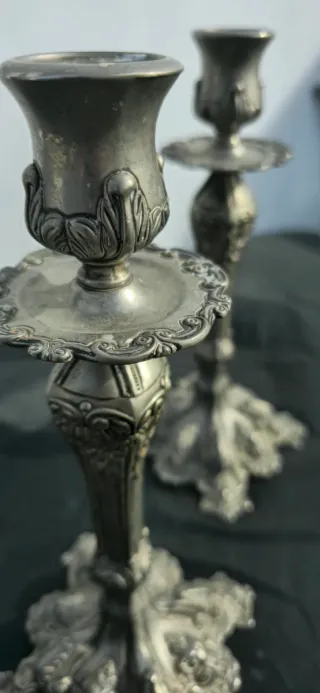 Pareja Candelabros Vintage Metal Plateado