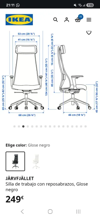 Silla de trabajo Ikea JÄRVFJÄLLET Negra