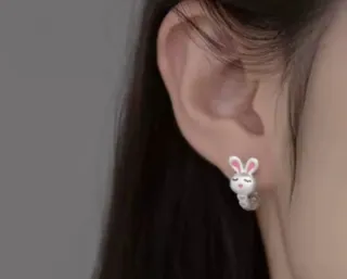 Pendientes Aro Conejo Rosa y Plata