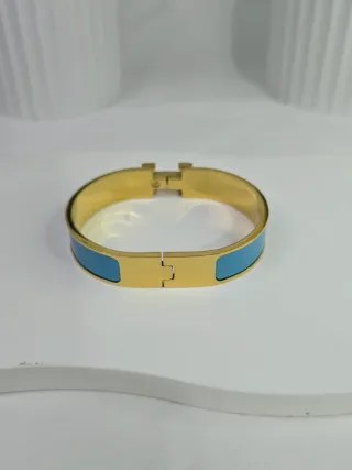 Bracciale rigido stile "H" smaltato turchese