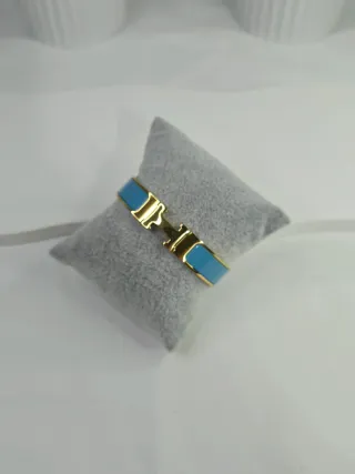 Bracciale rigido stile "H" smaltato turchese