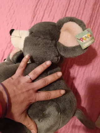 Peluche mamá y bebé ratón gris