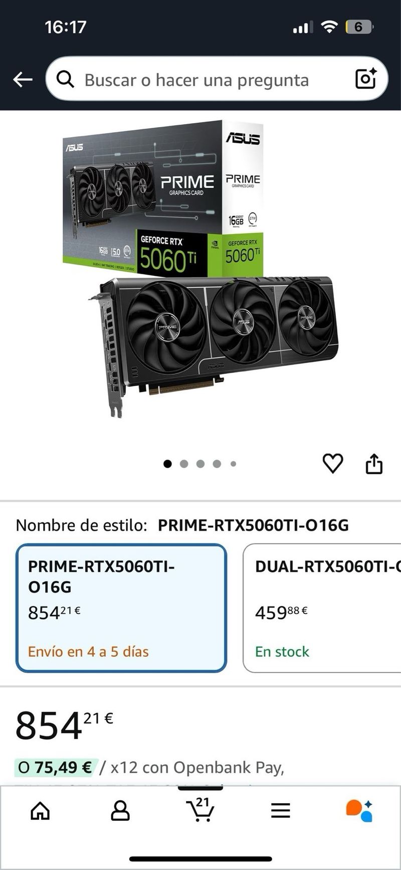 ASUS GeForce RTX 5060 Ti 16GB Prime afbeelding 2