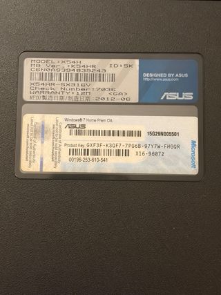 Portátil ASUS K54HR Negro