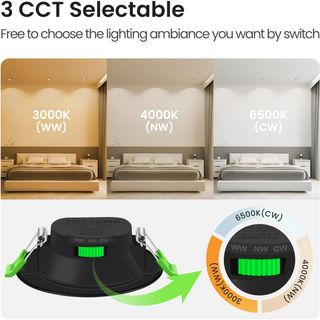 Foco LED da Incasso Nero 7W 3 Tonalità (6 pz)