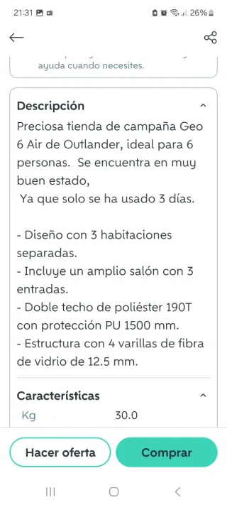 Tienda de campaña Outlander grande