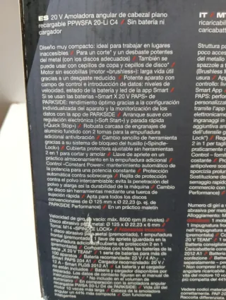 Amoladora PARKSIDE 20V con Batería y Cargador