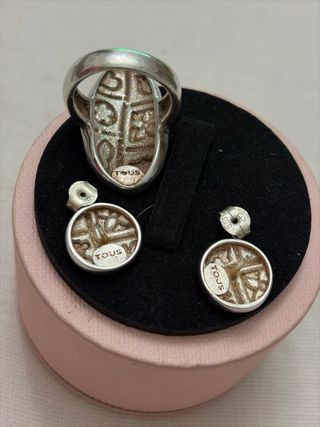 Conjunto Tous Plata Anillo y Pendientes Multicolor