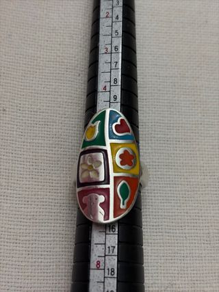 Conjunto Tous Plata Anillo y Pendientes Multicolor