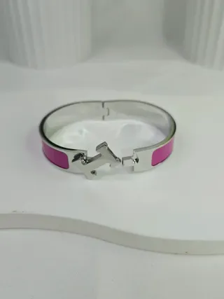 Bracciale rigido stile "H" smaltato Rosa Fucsia