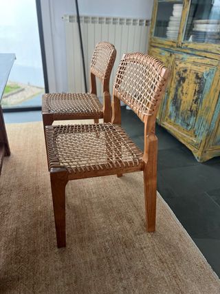 Juego de 3 Sillas Comedor Madera y Ratán