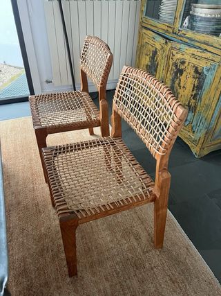 Juego de 3 Sillas Comedor Madera y Ratán