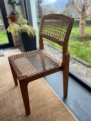 Juego de 3 Sillas Comedor Madera y Ratán