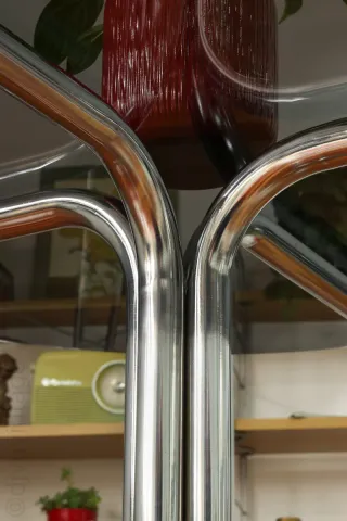 Mesa Redonda Space Age 70s Cristal y Metal. 110 Ø