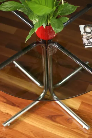 Mesa Redonda Space Age 70s Cristal y Metal. 110 Ø