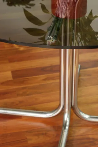 Mesa Redonda Space Age 70s Cristal y Metal. 110 Ø