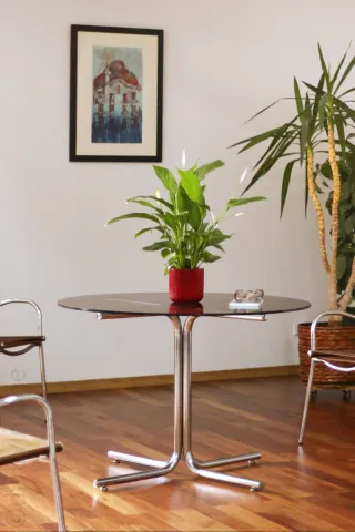 Mesa Redonda Space Age 70s Cristal y Metal. 110 Ø