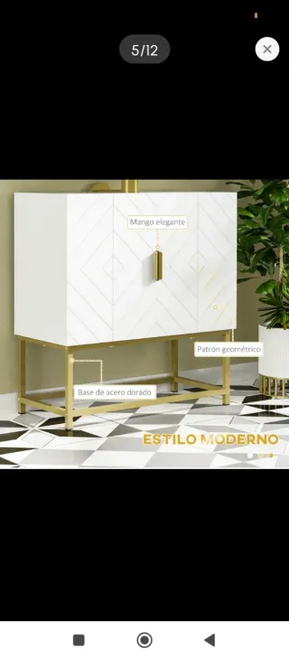 Mueble de baño blanco y dorado