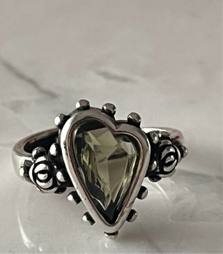 Anillo Plata Corazón Rosa Verde