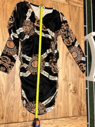 Vestito donna nero con stampa oro