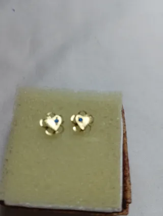 Pendientes oro 18k niña flor circonita azul con