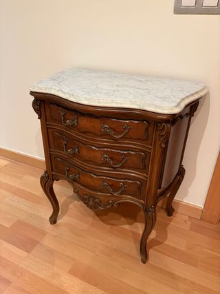 Mesita Noche Antigua Mármol y Madera