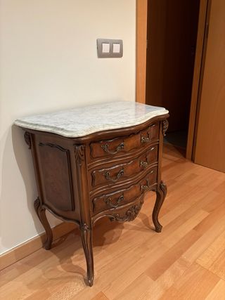 Mesita Noche Antigua Mármol y Madera