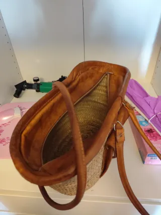 Bolso de paja y piel mujer