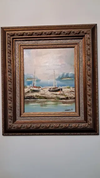 3 quadri vintage in legno e vetro