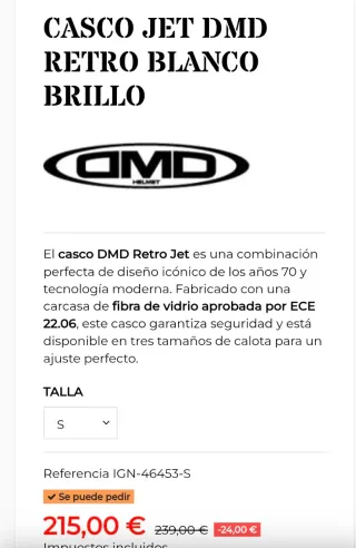 Casco de moto DMD  blanco brillo Talla S