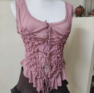 Top Zara fruncido rosa con lazadas