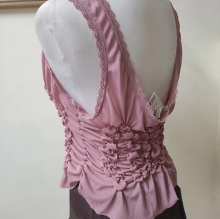 Top Zara fruncido rosa con lazadas