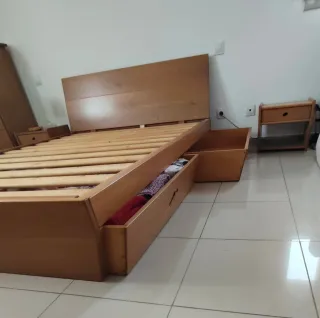 Cama Matrimonio Roble Macizo con cajones laterales